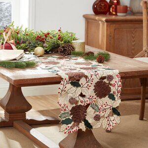 Elrene Berry Pinecone Cutwork Centerpiece, 13" X 36" - Natural